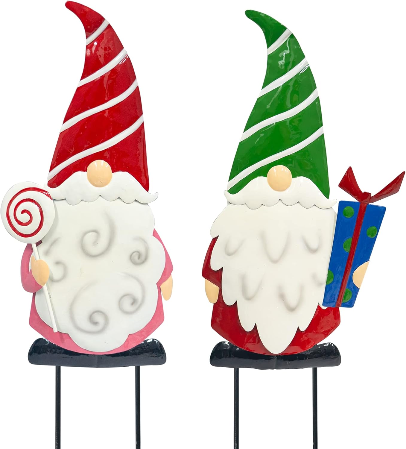 Decorative Garden Stakes - Hourleey 2 Pack 1.7 FT Christmas Yard Stakes, Metal Gnome Yard Signs Christmas Outdoor Decorations for Outside Holiday Xmas Garden Lawn Home Pathway Patio Decor