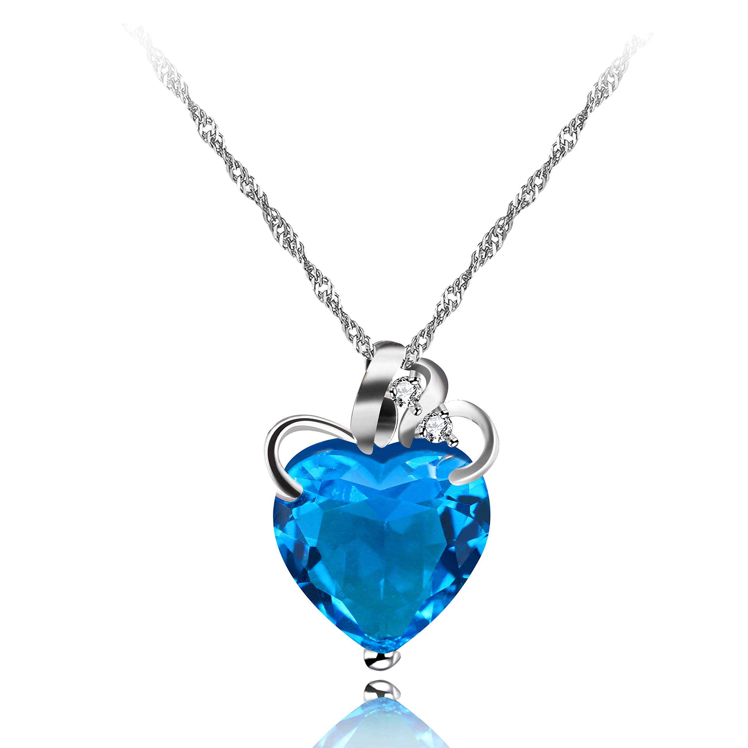 Uloveido Womens Fashion Love Heart Necklace Pendant Platinum Plated Jewelry Necklace for Women Girls with Blue Stone N437 โ image 1