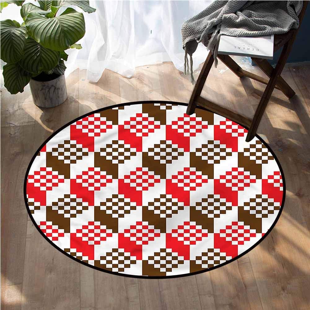 Abstract Round Carpet Pad Vintage Geometric Art for Dining Table 1Ft Diameter