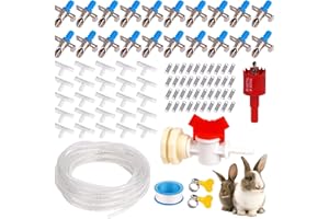 KHEARPSL Automatic Rabbit Watering System Kit Include 20 Rabbit Nipple Drinker, 39ft Hose, Hole Opener, Barb Valve Fitting to G 1/2'' Connector, Bunny Small Animal Water Dispenser (Blue, 20Pcs)