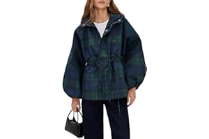 HALO RAIN Women's Plaid Raincoat Casual Showerproof Rain Jacket Windbreaker with Hood Outdoor