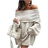 SOLY HUX Women's Off The Shoulder Sweater Dress Long Sleeve Knit Loose Mini Dresses
