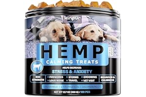 Kinpur Pet Care Relaxing Dog Calming Chews with Hemp Oil, Valerian Root, and Vitamin B - Natural Stress and Anxiety Relief for Dogs - 180 Beef-Flavored Calming Treats for All Breeds