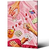 Pink Poker Posters Trendy Vintage Cocktail Wall Art