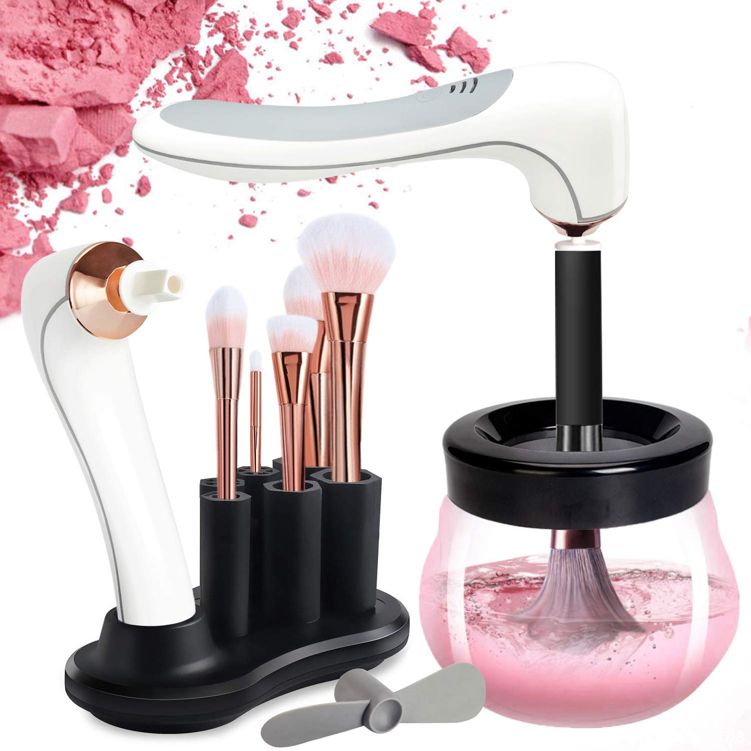 DOTSOG Makeup Brush Cleaner Dryer, Makeup Brush Cleaner Machine with 8 Rubber Collars, Wash and Dry in Seconds, Deep Cosmetic Brush Spinner for All Size Brushes
