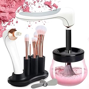 DOTSOG Makeup Brush Cleaner Dryer, Makeup Brush Cleaner Machine with 8 Rubber Collars, Wash and Dry in Seconds, Deep Cosmetic Brush Spinner for All Size Brushes