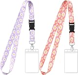 Zonon 2 Set Lanyard with Card Holder Purple Boho Style Waterproof Badge Holder