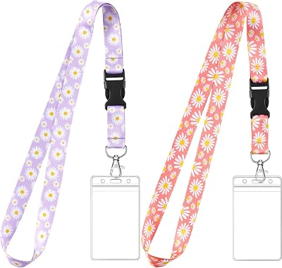 Zonon 2 Set Lanyard with Card Holder Purple Boho Style Waterproof Badge Holder