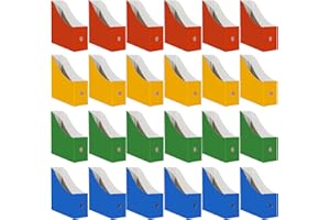 Limitliho 24 Pack Cardboard Magazine Holder for Shelves, Multi-Color Book Bins for Classroom Library, Sturdy File Box Organizer with Label(10.6" H x 10.2" L x 3.5" W in)