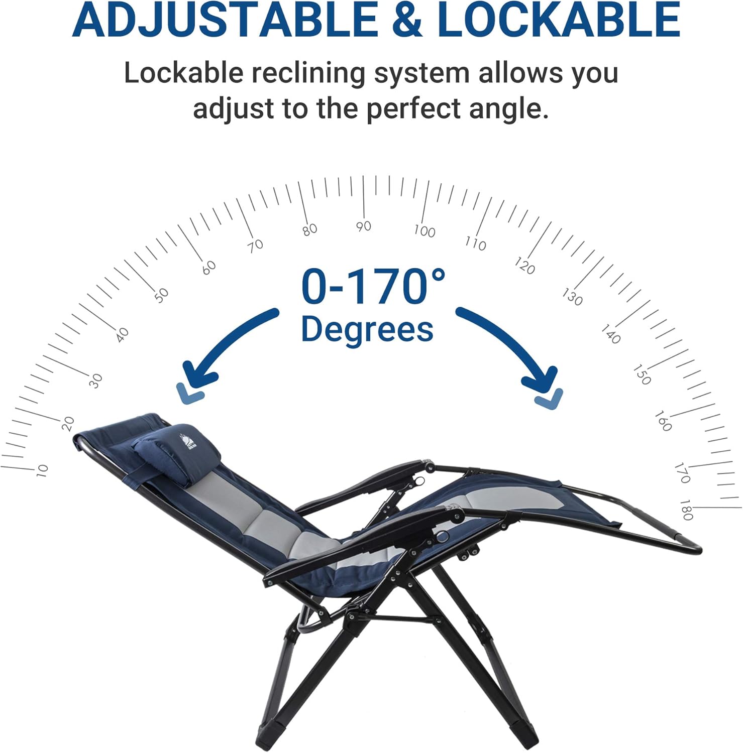 Coastrail Outdoor Zero Gravity Extra Large Armrest XXL Camping Lounge Patio Support 500lbs Padded Reclining Folding Lawn Chair with Side Table, Blue/Gray: Garden & Outdoor