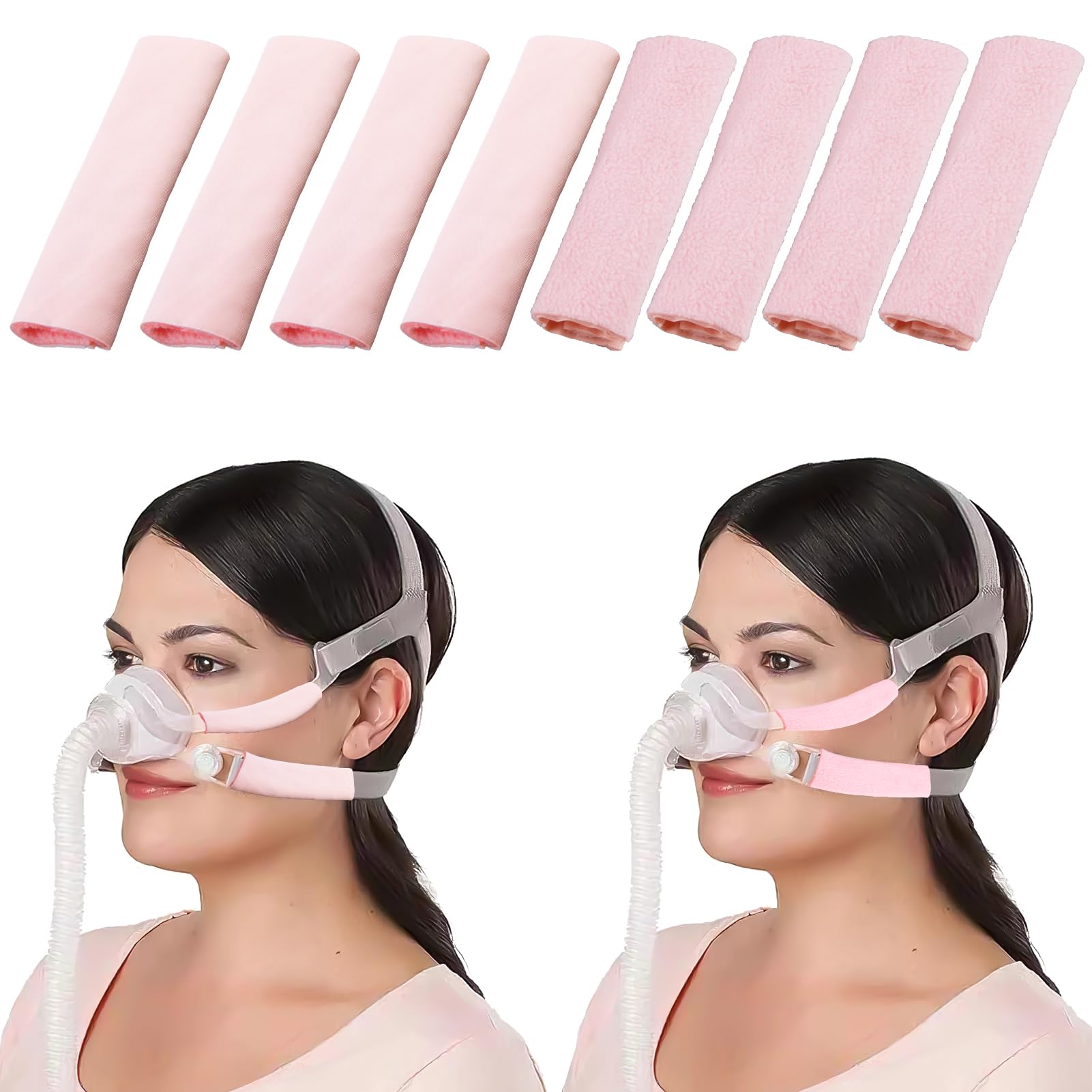 Photo 1 of ?Pack Satin Strap Covers, Double-Sided Breathable Strap Cushions Cooling Face Pads for Most Headgear Straps Can Reduce The Tracks On The Face (Pink)