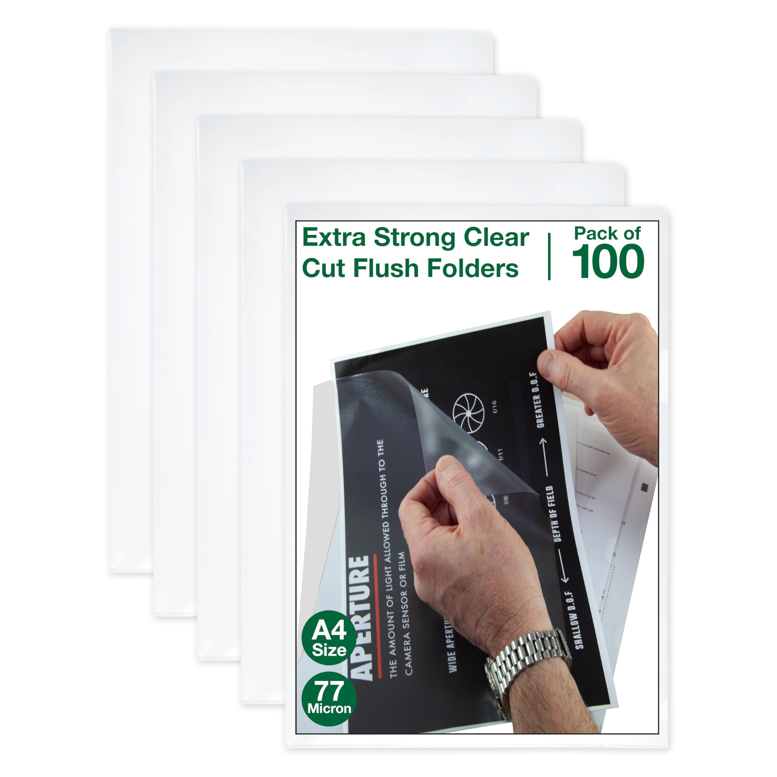 SUMMIT A4 Plastic Wallets, Pack of 100 Strong Cut Flush Folders, Clear Presentation Covers for Office & School Filing