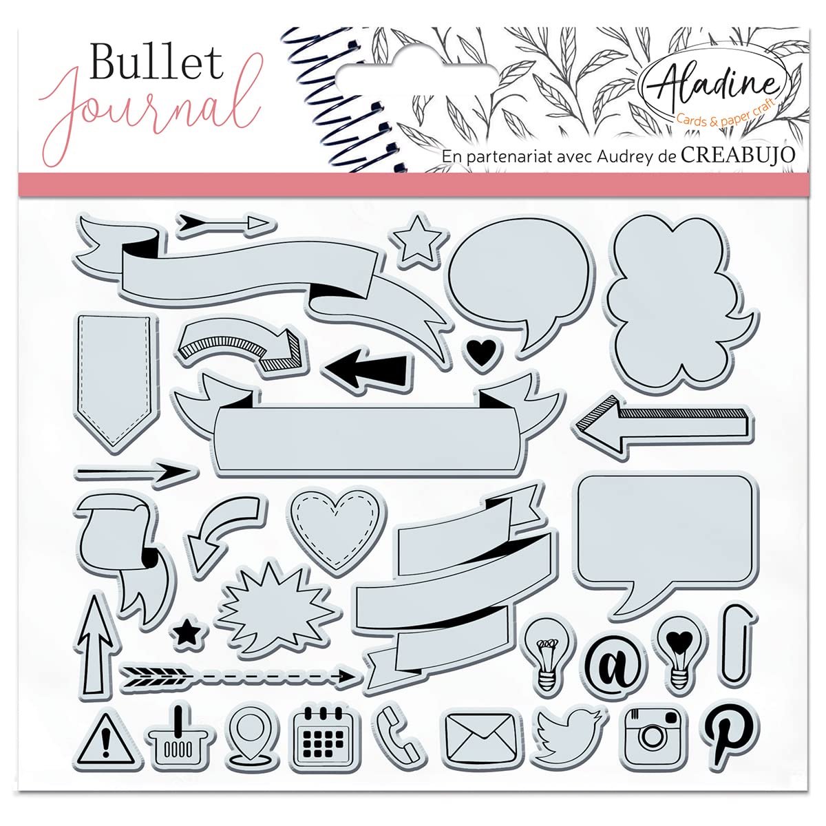 Aladine - Stampo Bullet Clear Banners & Icons - Silicone Foam Stamp Sheet - Ideal for Bullet Journal, Scrapbooking, Notebooks - DIY Creative Hobbies