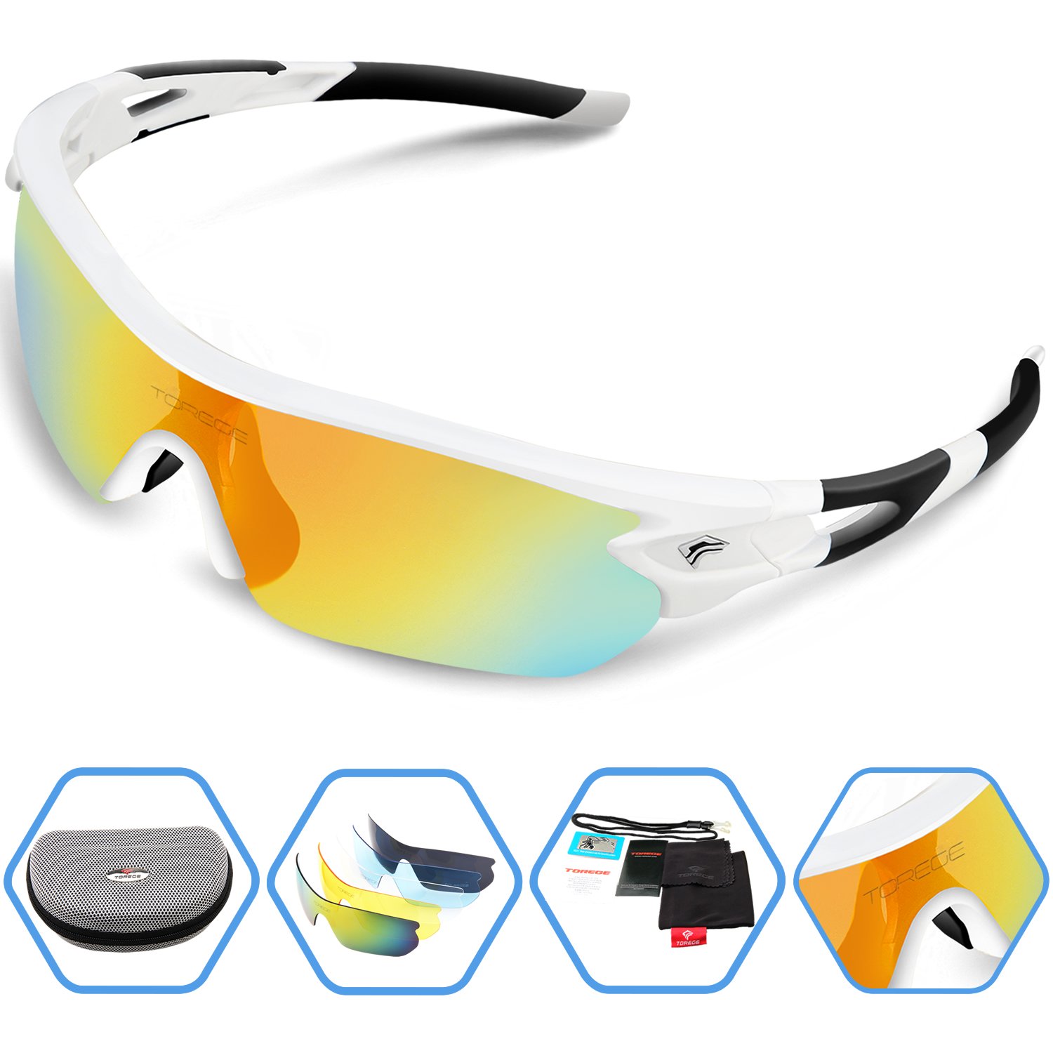 Torege Polarized Sports Sunglasses With 3 Interchangeable Lenes for Men