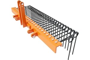 GARVEELIFE 72 Inch Pine Straw Needle Rake, 3 Point Landscape Rake, Powder Coated Steel Spring Tow Behind Rakes, Tractor Attachments for Leaves Straw Grass Attach to Cat 0 Cat 1, Orange