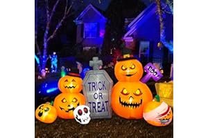 Danxilu 8 FT Long Halloween Inflatables Pumpkin Combo with Tombstone Skulls Built-in LED Lights Halloween Inflatable Outdoor Decoration Blow Up Halloween Decor for Lawn Garden Holiday Party