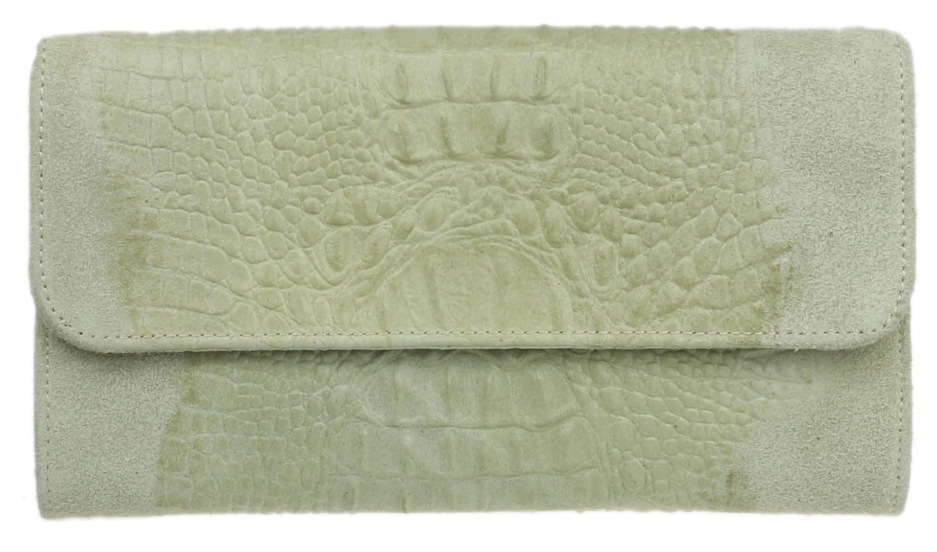 Girly Handbags Womens Croc Suede Clutch Bag Italian Leather (Beige)