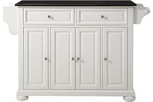 Crosley Furniture Alexandria Granite Top Rolling Kitchen Island Storage Cart, Microwave Stand, Spice Rack, White