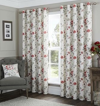 Gris Rouge Crème Doublé Rideaux à œillets 100 Coton Motif