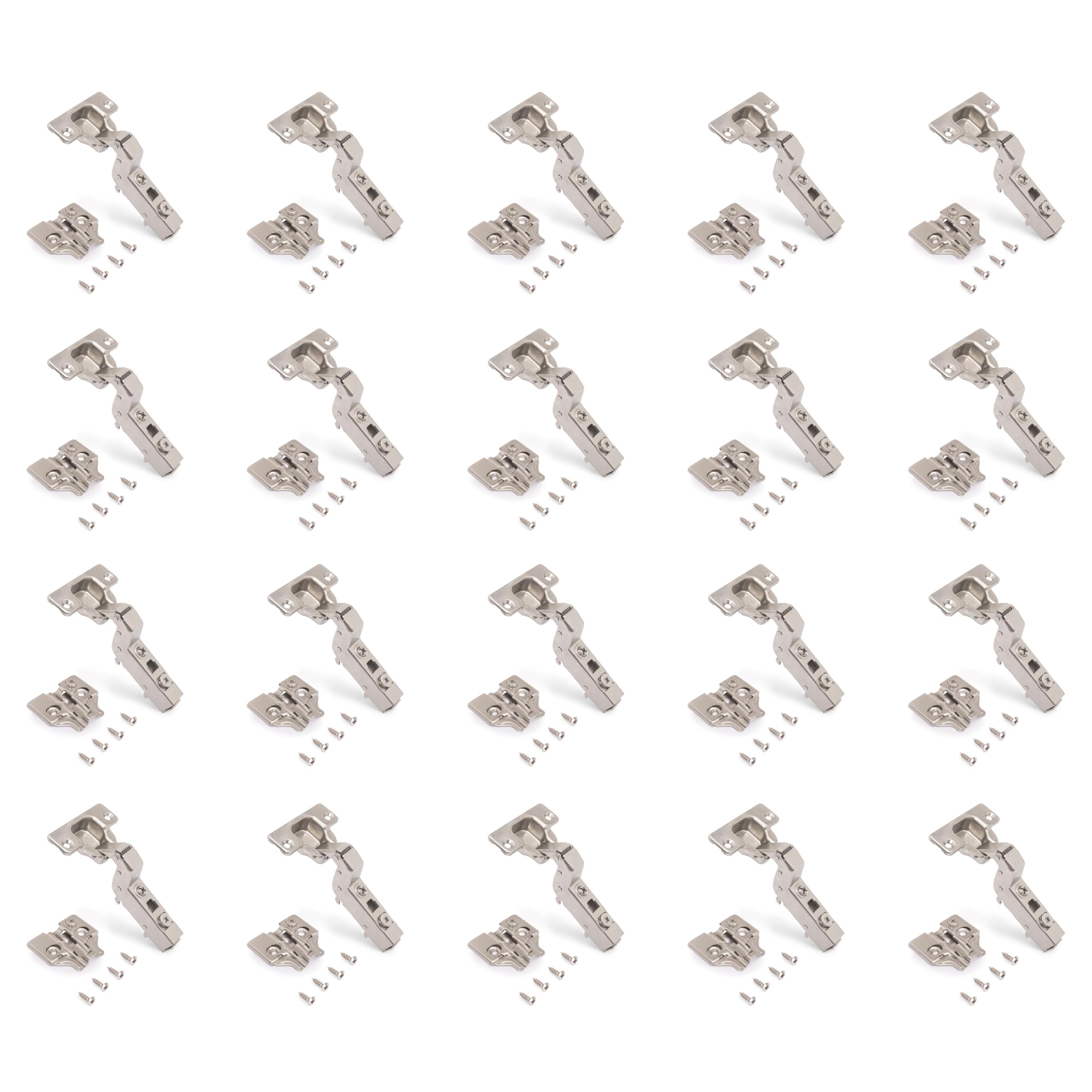 Emuca - Kit of 20 Inset Overlay Hinges x91. Ø35mm. 105° Opening, Soft Closing for Latching Doors and eccentrically Adjustable Screw-on Inserts.