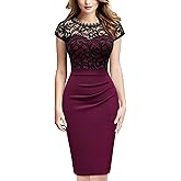 Miusol Women's Vintage Floral Lace Cap Sleeve Ruffle Style Cocktail Party Dress