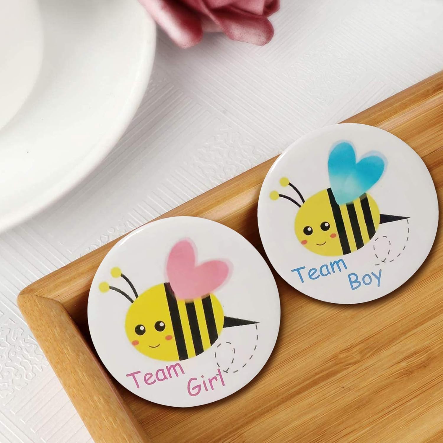 Mirabuy 40 Pack Bee Gender Reveal Button Pins, Team Boy Girl Button Pins for Gender Reveal Party Games Baby Shower Party Ideas: Toys & Games