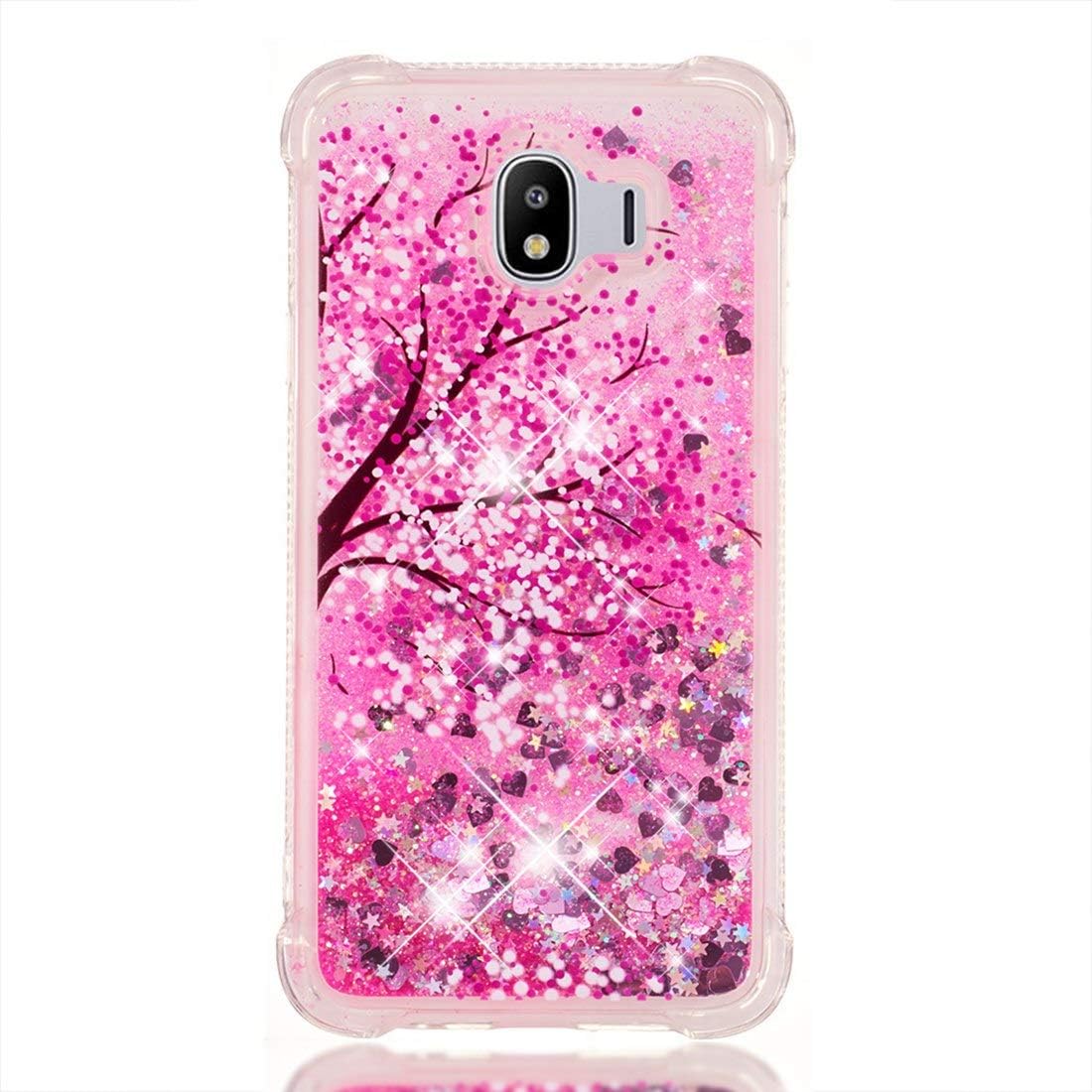Gelusuk Bling Heavy Duty Case for Samsung Galaxy J4,Glitter Liquid Quicksand Flow Shockproof Case Clear Protective Case Phone Case Cover for Samsung Galaxy J4 2018,Cherry Blossoms