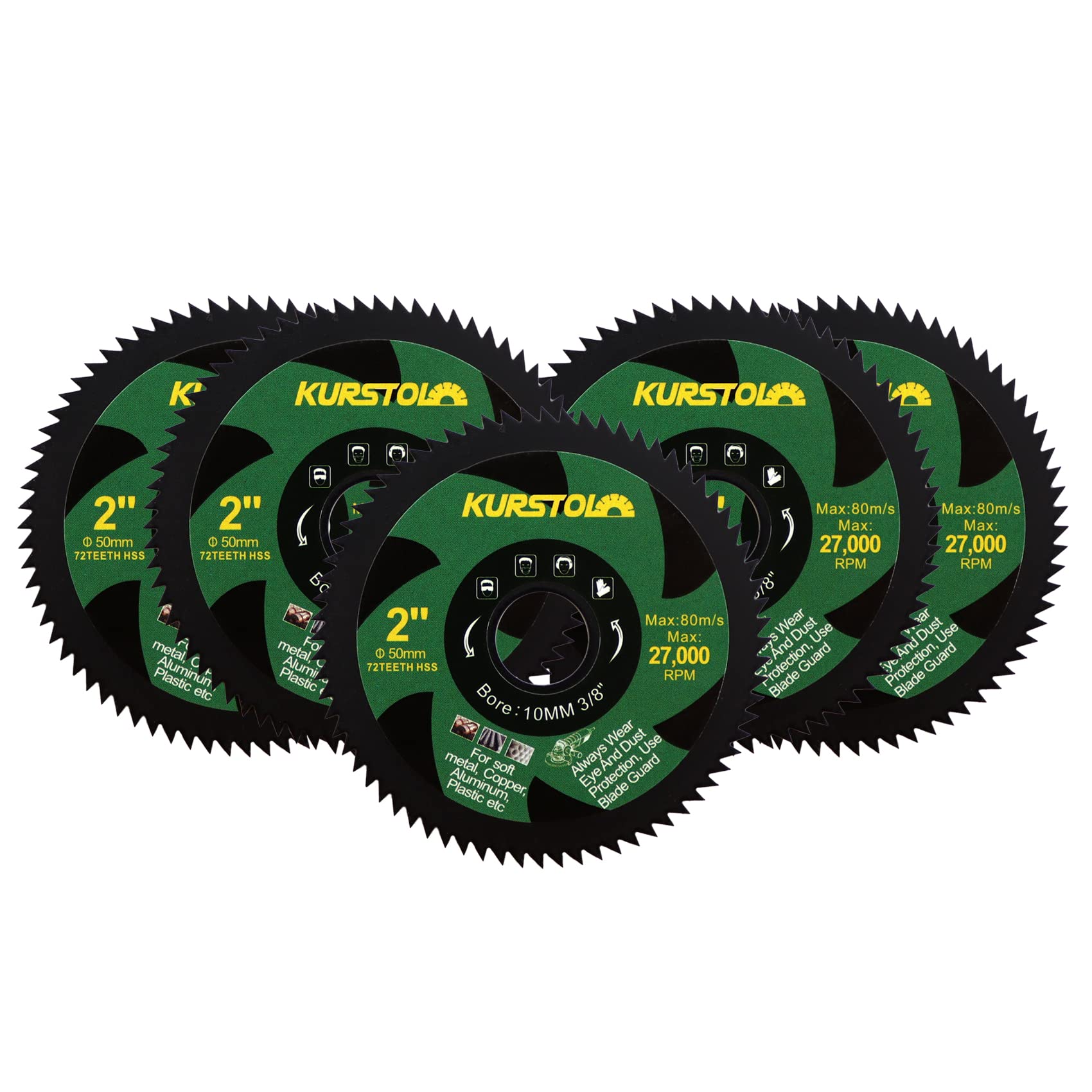 KURSTOL 2" HSS Circular Saw Blade - 5pcs 2"(50mm) 72T Cutting Disc for Mini Angle Grinder with Arbor 3/8"(10mm) Copper Aluminum Metal Non-Ferrous Sheet Metal Wood Plastic