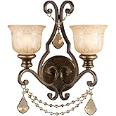 Norwalk 2 Light Golden Teak Hand Cut Crystal Bronze Umber Sconce with Glass Shades