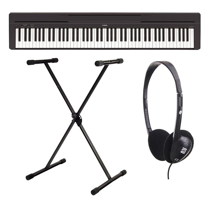 Yamaha P-45B Digitalpiano/Stagepiano SET inkl. Keyboardständer und Kopfhörer (88 Tasten, 64 Stimmen, 10 Voices, 4 Reverb Effe