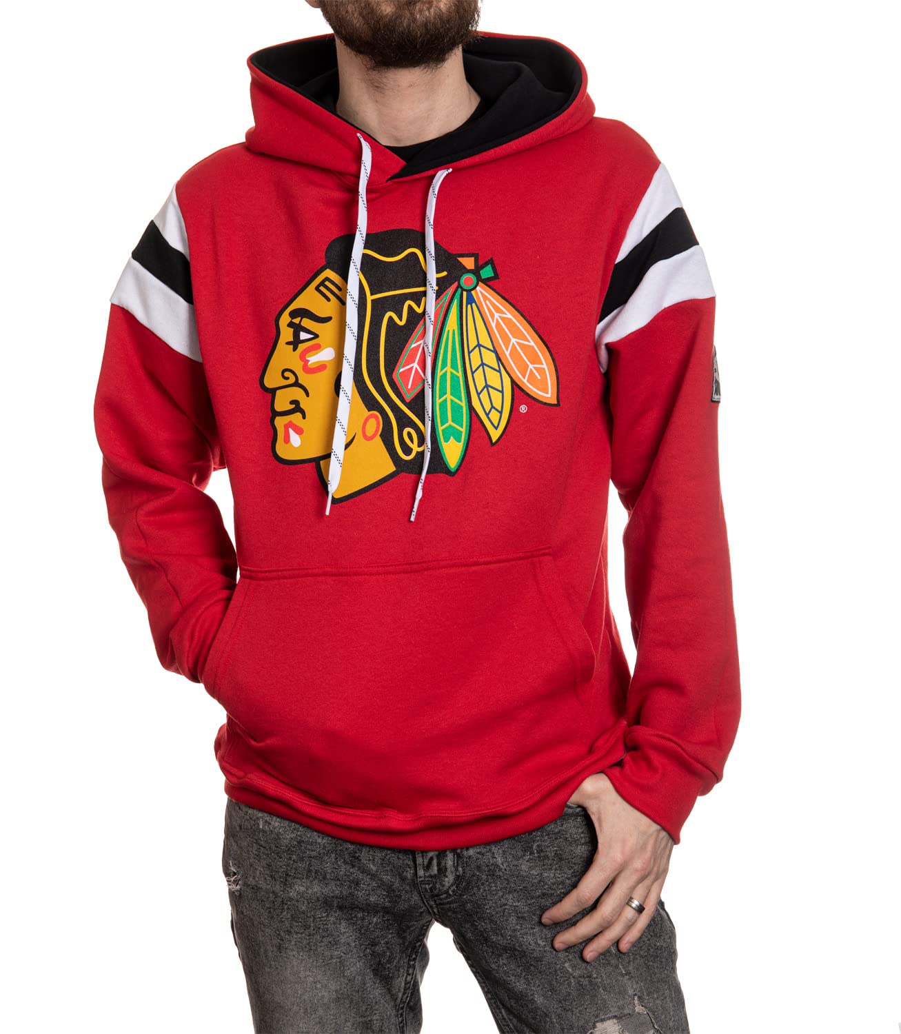 Calhoun NHL Surf & Skate Mens Varsity Retro Style Pullover Hoodie – The Coastal Collection (Medium, Chicago Blackhawks-Red) Image
