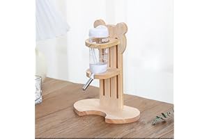REBECCA ONLINE Hamster Water Bottle with Wooden Food Container Base for Dwarf Hamster Gerbil Small Animals (White, 80ml(2.7oz))