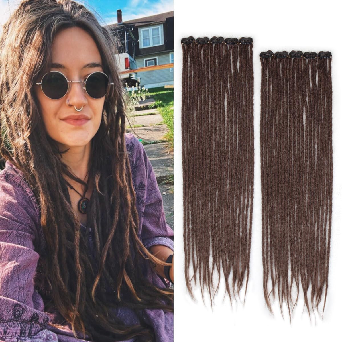 Photo 1 of 24 Inch Clip in Dreadlock Hair Extensions 10Clips 40 Strands Synthetic Handmade Soft Clip In Dreads Extensions for Women,Deep Brown