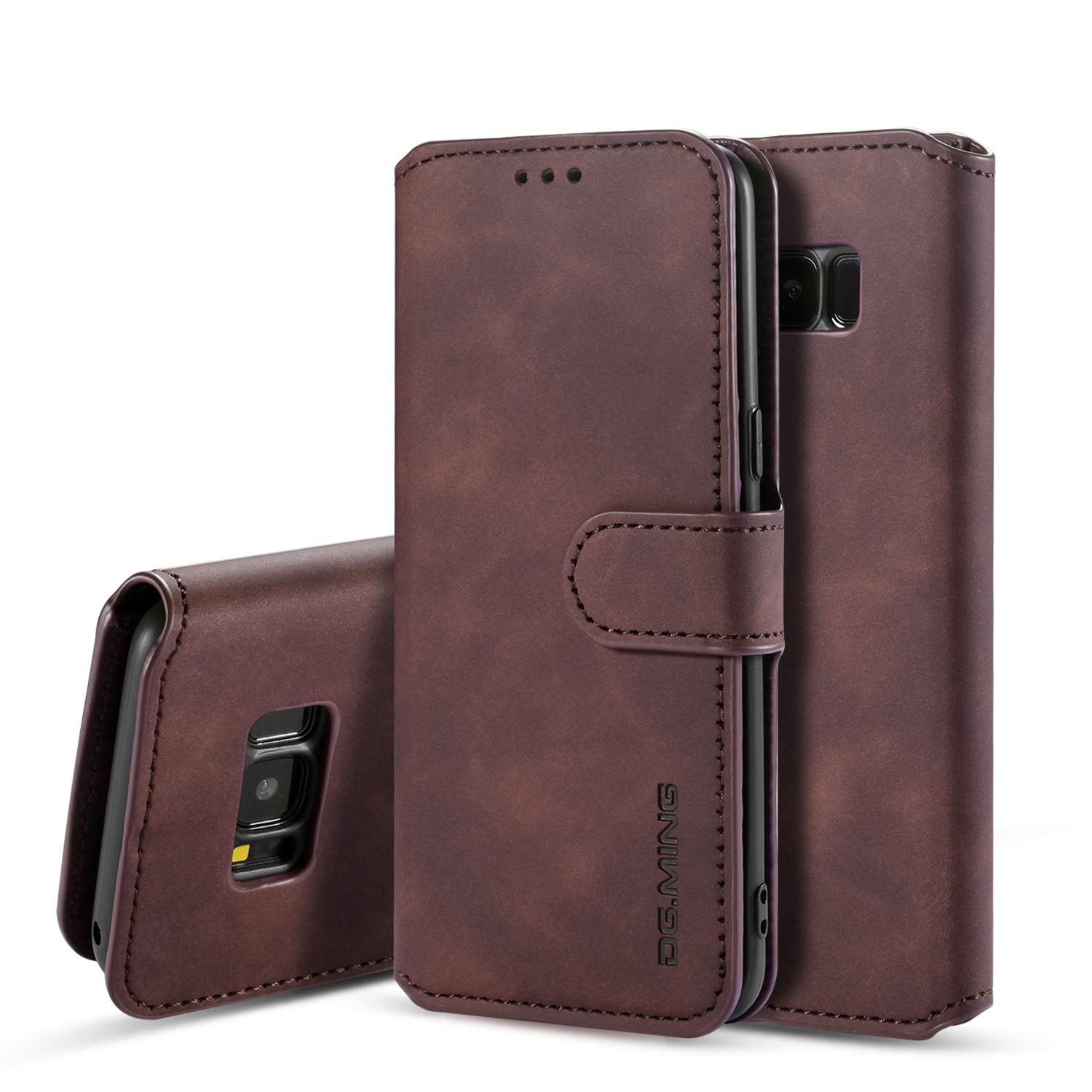 UEEBAI PU Leather Case for Samsung Galaxy S7 Edge, Vintage Retro Premium Wallet Flip Cover TPU Inner Shell [Card Slots] [Magnetic Closure] Stand Function Folio Shockproof Full Protection - Coffee