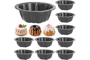 ZENFUN 10 Pcs Mini Flan Molds Pan, 4 Inches Fluted Cake Pan Nonstick, Carbon Steel Mini Flan Molds Pans, Cake Pans Reusable T