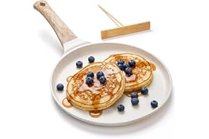 Hiceeden Nonstick Crepe Pan with Spreader, 10-Inch Tortilla Pan with Detachable Handle, Ceramic Coating Pancake Dosa Tawa Gri