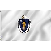 ANLEY Fly Breeze 3x5 Foot Massachusetts State Flag - Vivid Color and Fade Proof - Canvas Header and Double Stitched - Massachusetts MA Flags Polyester with Brass Grommets 3 X 5 Ft