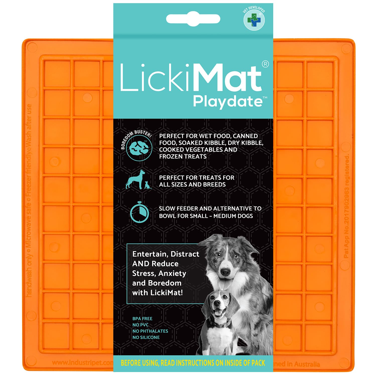 LickiMat Classic Playdate, Dog Feeding Mat for Boredom and Anxiety Relief, Ideal for Food, Treats, Yoghurt or Peanut Butter, Lick Mats, Fun Alternative to a Slow Feeder Bowl, Orange