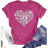Pink Ribbon Shirts for Women Breast Cancer Awareness T-Shirt Inspirational Breast Cancer Short Sleeve Blouse Tops