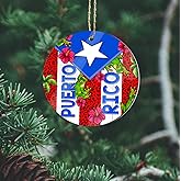 Puerto Rico Christmas Ornaments 2024 for Christmas Tree, Boricua Puerto Rico Gifts for Men, Women, Puerto Rican, Housewarming Gift Ideas, Decoration Home Decor Flag Hibicus Acrylic 1 Side
