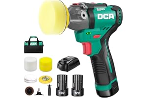 DCA 12V Cordless Buffer Polisher, 3" Brushless Mini Car Polisher & 2" Sander Machine Kit with 2x 2.0Ah Batteries, 2 Variable Speed 2800-8300RPM for Car Detailing Polishing/Buffing/Sanding/Waxing