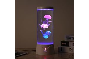 BiKiBao Jellyfish Lamp with 9 Color Changing 2 Mode Portabe Jelly Fish Night Light Tank LED Mood Lamp Home Decor Night Light Liquid Motion Lamps Ideal Gift for Kids (White)