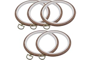 Joyangy 5 Pcs 5 Inch Embroidery Hoops, Round Imitated Wood Cross Stitch Hoop Rings for Art Craft Sewing, Circle Display Frame Kits for Embroidery Handy DIY Ornaments Decoration