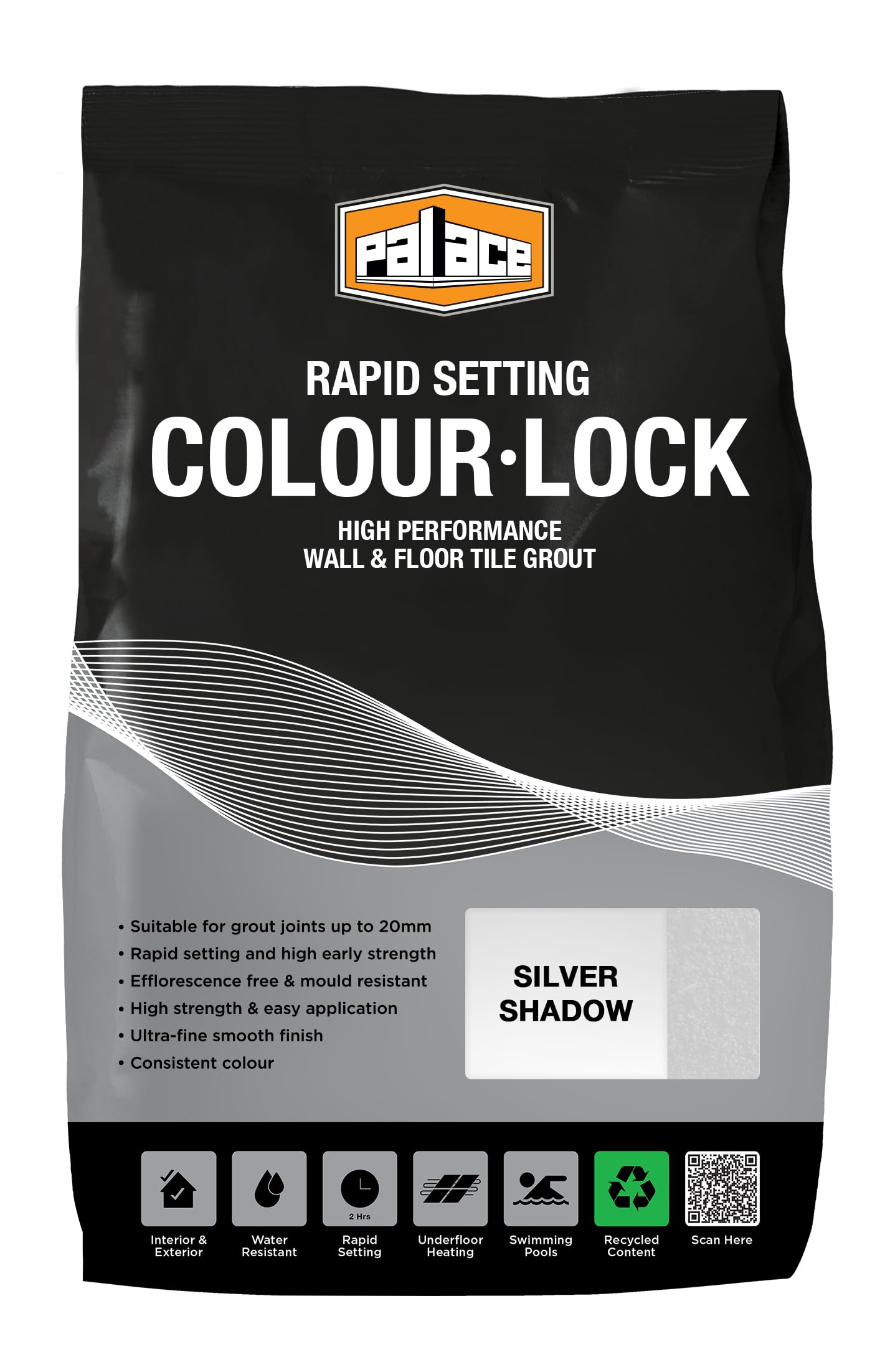Palace Colour-Lock Grout | Waterproof, Flexible & Mould Resistant Formula for Wall & Floor Tiles | Ideal for Kitchens & Bathrooms (3kg, Silver Shadow)