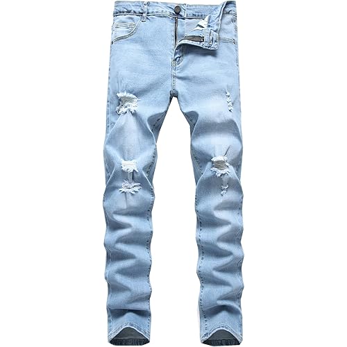 FREDD MARSHALL Men's Skinny Slim Fit Ripped Distressed Stretch Jeans Pants