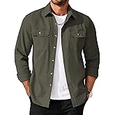 COOFANDY Men's Long Sleeve Button Up Shirt Jacket with Flap Pockets