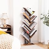 HOOBRO Tree Bookshelf Tall 9-Tier Floor Standing Book Shelf Rustic Brown Black view 9