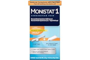 Monistat 1-Day Yeast Infection Treatment for Women, 1 Miconazole Ovule Insert & External Itch Relief Cream (9g Tube) Combo Pack, Maximum Strength