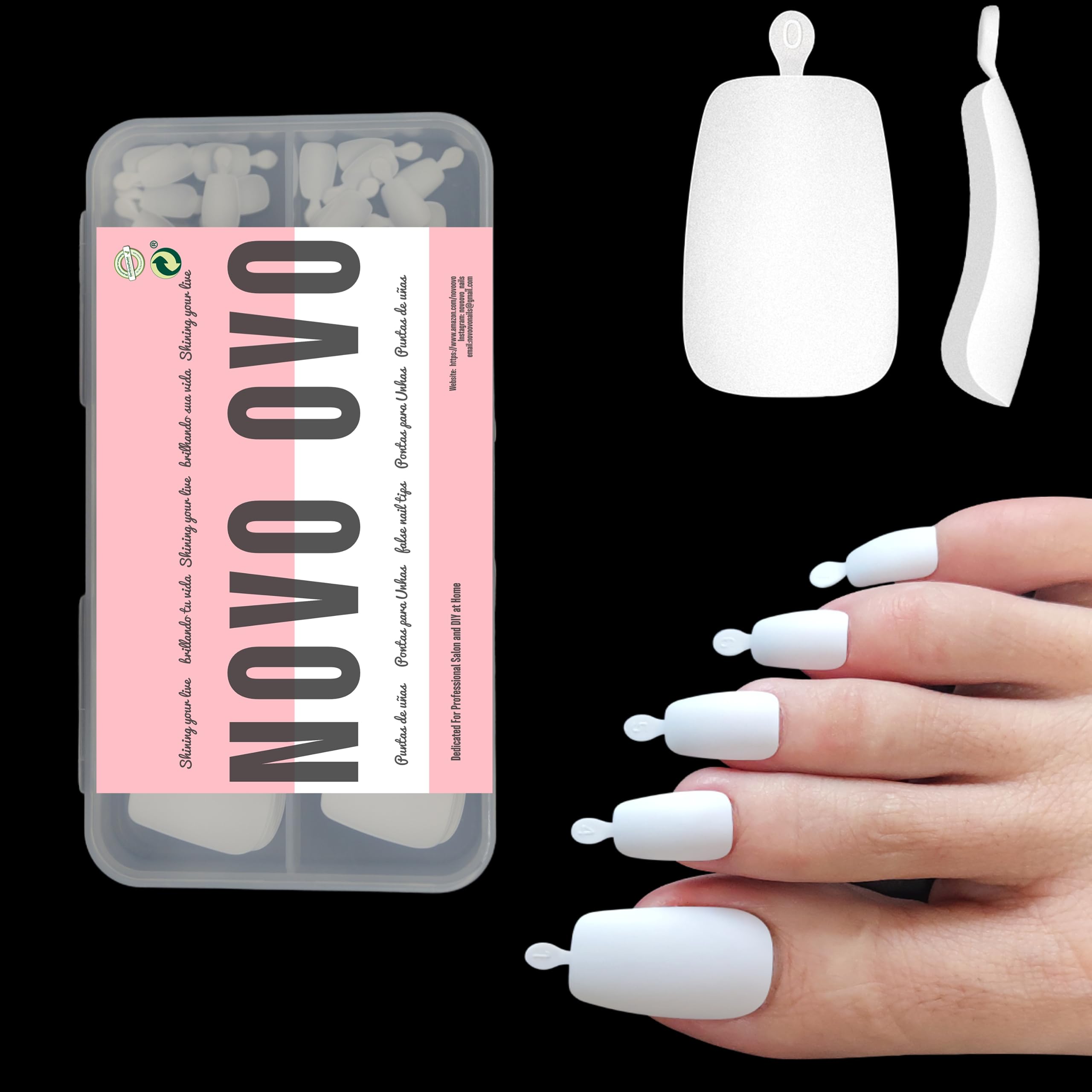 NOVO OVO 120 pcs Long Toe Nail Tips Press on, Curved Full Cover Longtoes Claw, White Double Matte Fake Nail Extension for Pedicure Acrylic, Tapered Square Soft Gel False Toenails x 12 Sizes in Box