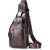 BULLCAPTAIN Sling Bag Genuine Leather Crossbody Backpack Outdoor Travel Chest Bag Daypack (Brown)